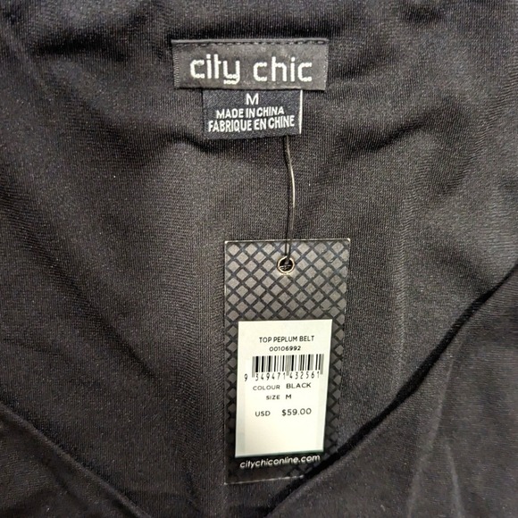 City Chic Black Peplum Tank Top Plus 18 2X Rose Gold Chain Waist Dressy Cute NEW - Picture 3 of 5